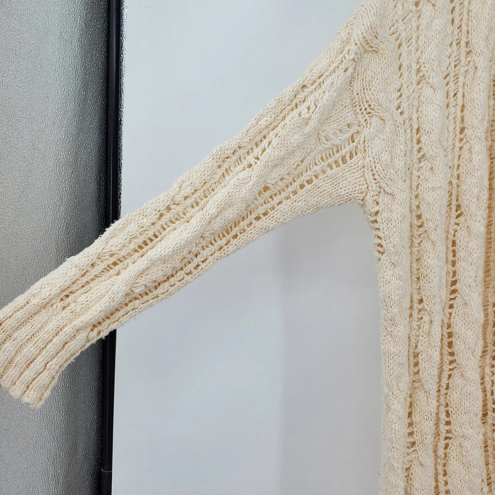 American Eagle Cream Open Knit Cable Longline Cardigan Sweater Medium Boho Chic
